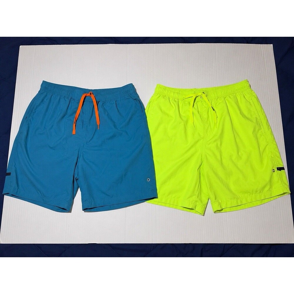 Men’s Swim Trunks Lot XL Blue Neon Yellow Quick Dry Mesh Lined Beach Pool